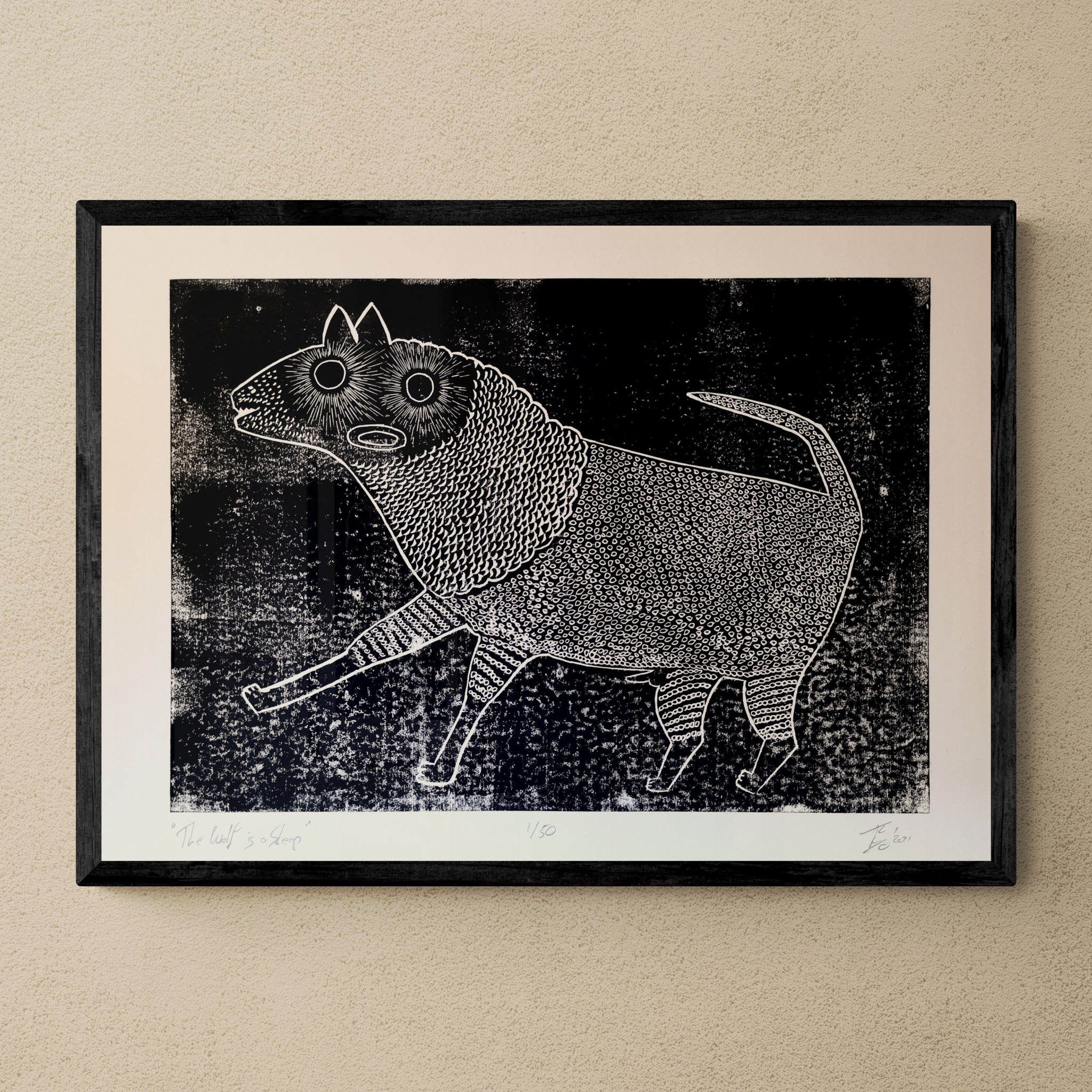 "The Wolf is a Sheep " Limited edition Linocut